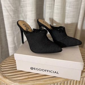 Denim mules stilettos